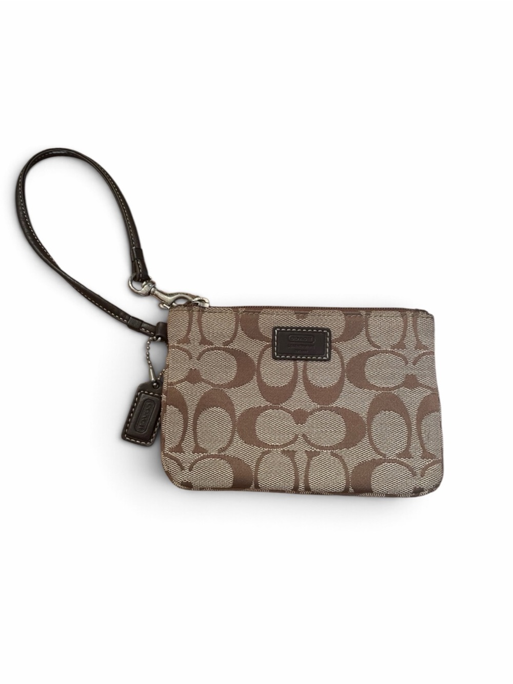 Coach Brown Signature Canvas Wristlet Card Holder